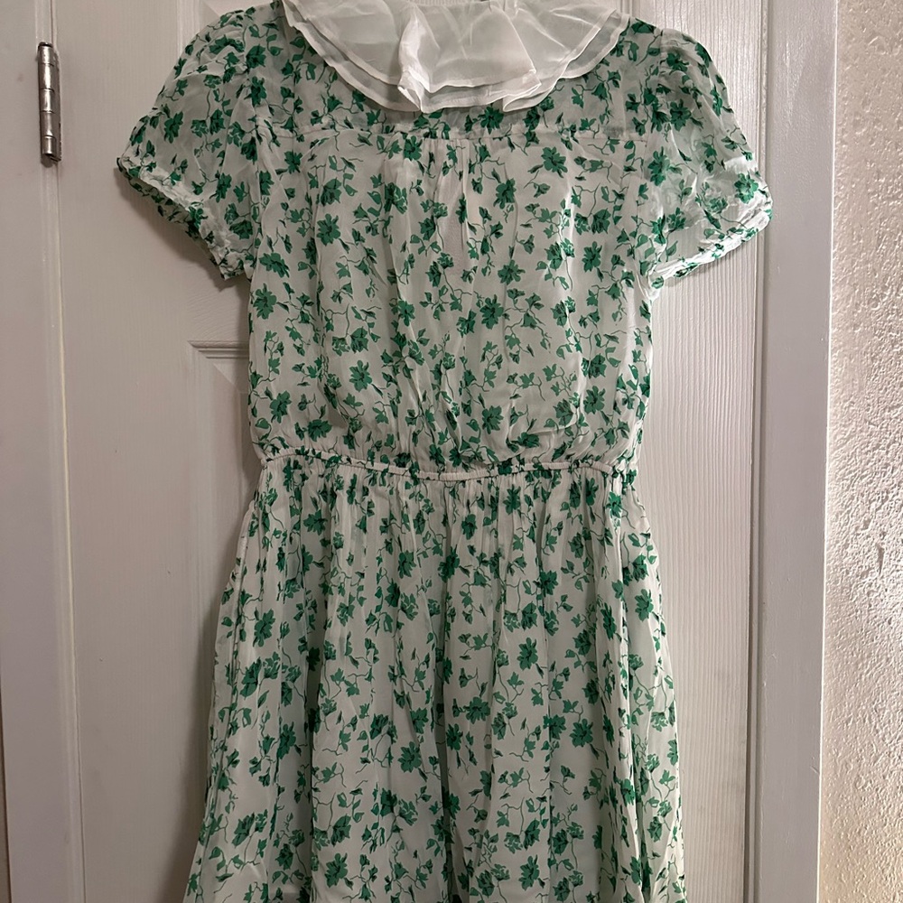 NWT Maeve/anthropologie mini dress with collar, green & white print, size small - Picture 5 of 8